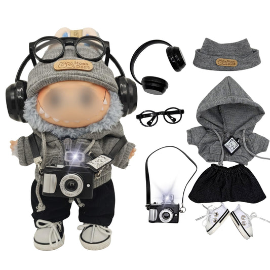 Popdollwear Labubu zip-up hoodie on doll for a sleek streetwear look.