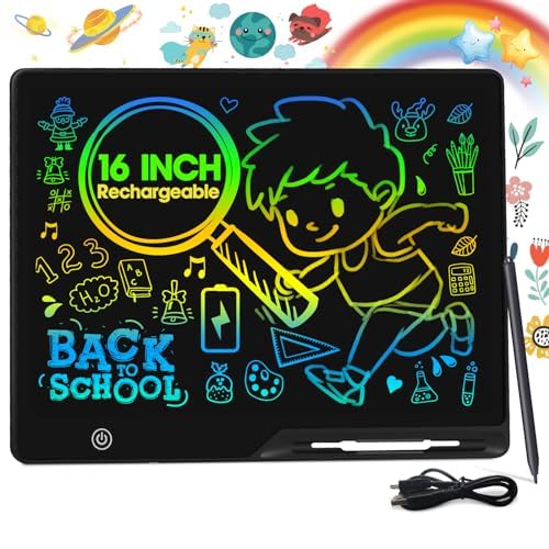 POPERFUN 16-inch LCD writing tablet for kids with a large drawing area for mess-free creativity
