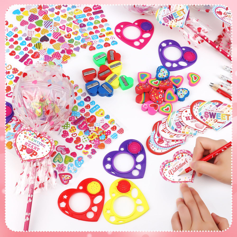 POPGIFTU pencils stickers erasers sharpeners set demonstrates practical school supplies