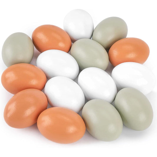 POPLAY wooden fake egg with natural finish for realistic decor and display.