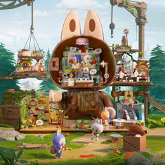 POP MART kid play scene showing imaginative base-building adventure.