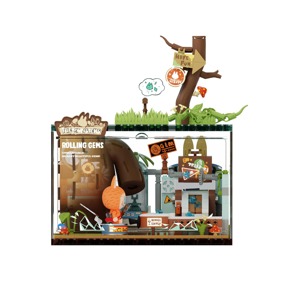 POP MART Monsters Forest Base blocks with rolling gems for imaginative play.