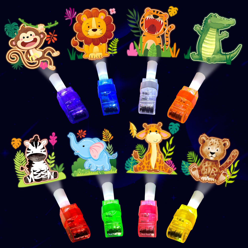 POPOOO Jungle Safari LED finger lights for glow-in-the-dark party fun.