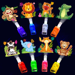 POPOOO Jungle Safari LED finger lights for glow-in-the-dark party fun.