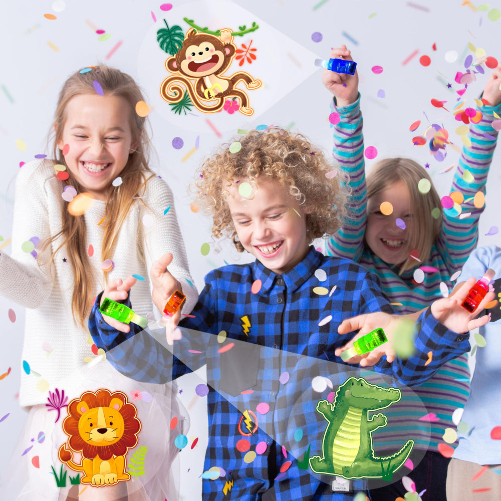 POPOOO bulk safari LED finger lights for party prizes and gift bags.