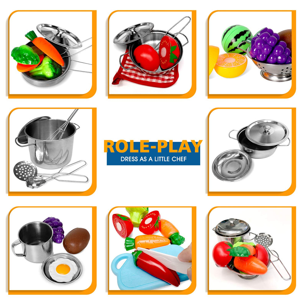 POPUTOY pan with lid for kids pretend cooking and easy cleanup.