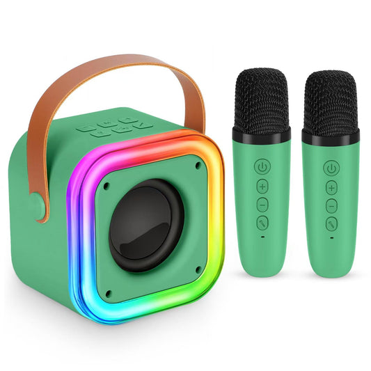 Poptrend mini karaoke machine dark green front view for kids' singing fun
