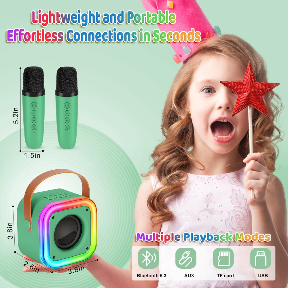 Poptrend mini karaoke machine dark green side view highlighting portable design