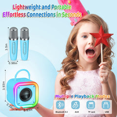 Poptrend mini karaoke machine blue embedded design keeps mic secure.