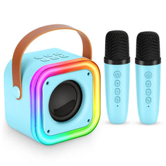 Poptrend mini karaoke machine for kids in blue, front view, ideal for family sing-alongs.