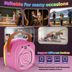 Poptrend compact rose color karaoke speaker for storage and travel.