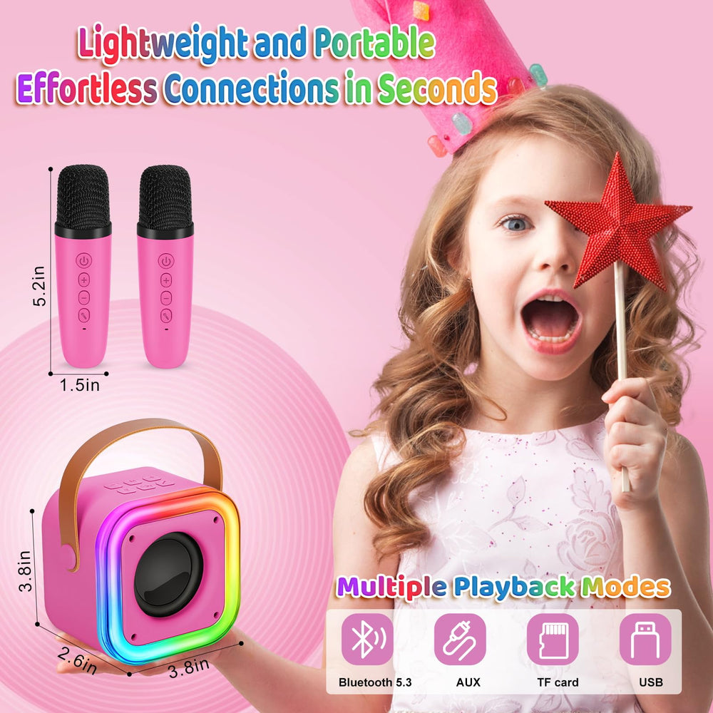 Poptrend rose color karaoke mic duo for duet play and fun.