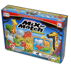 Popular Playthings crocodile-giraffe magnets prepared for chunky puzzle assembly.
