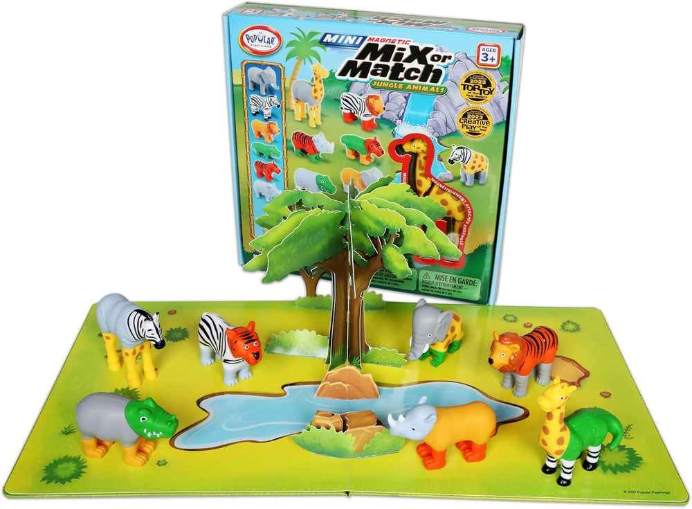 Popular Playthings Magnetic Animals: elephant and tiger figures spark 3D puzzle exploration.