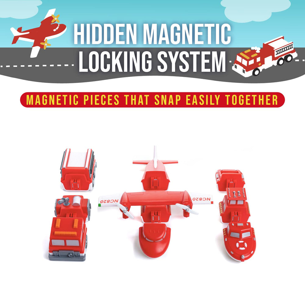 Popular PLAYTHINGS Magnetic Mix or Match fire truck supports open-ended storytelling.