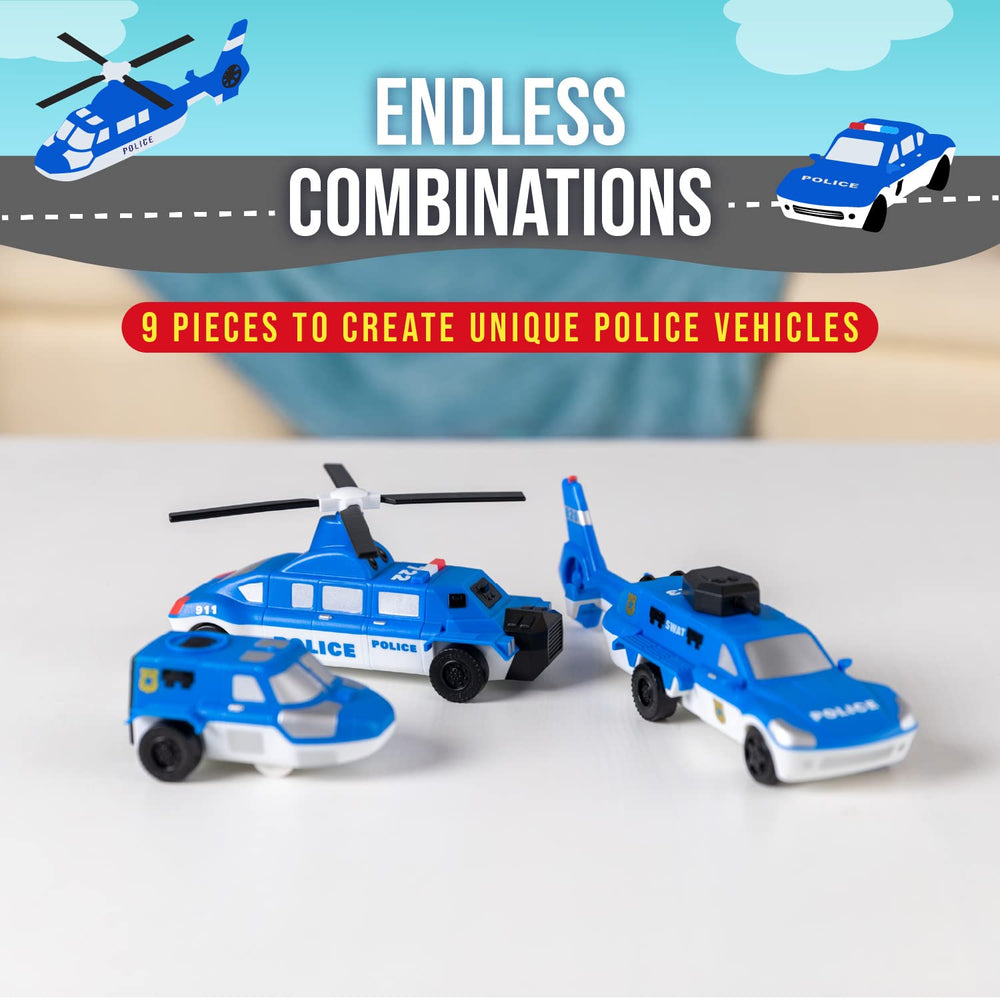Popular Playthings Mix or Match Vehicles 3d-puzzle style building boosts fine motor skills.