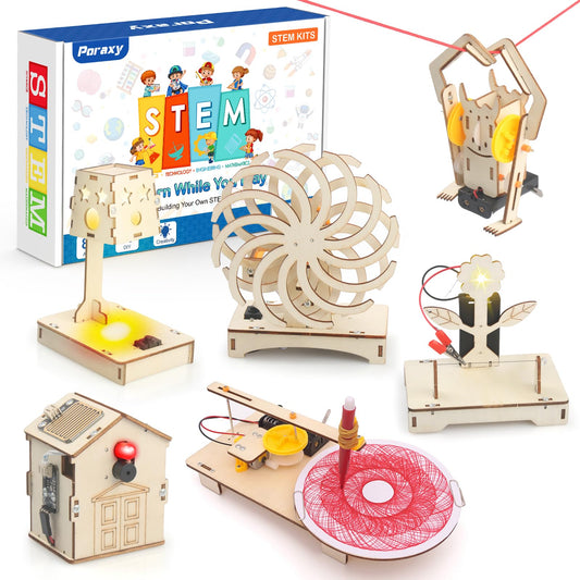 Poraxy 6-in-1 STEM toys pack open showing hands-on learning opportunity