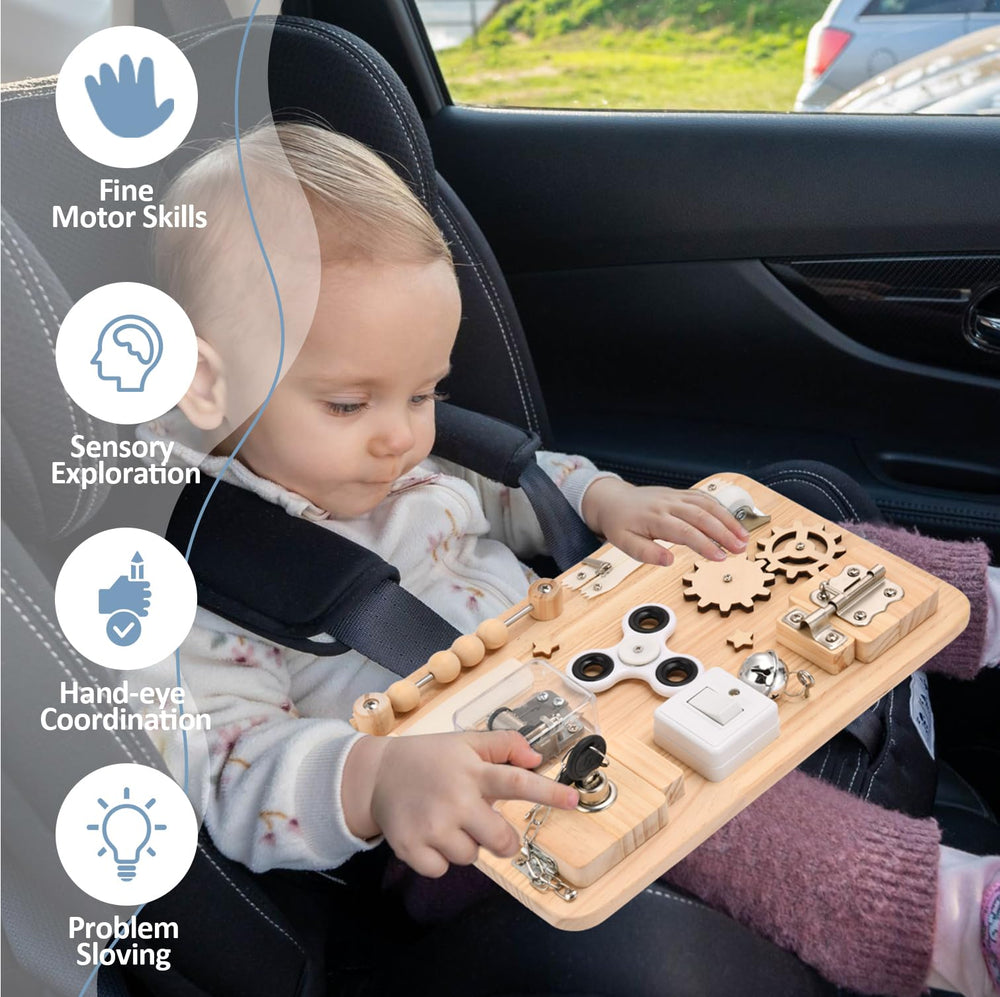 Potatomato Busy Board foldable stand enables versatile tabletop or floor play.