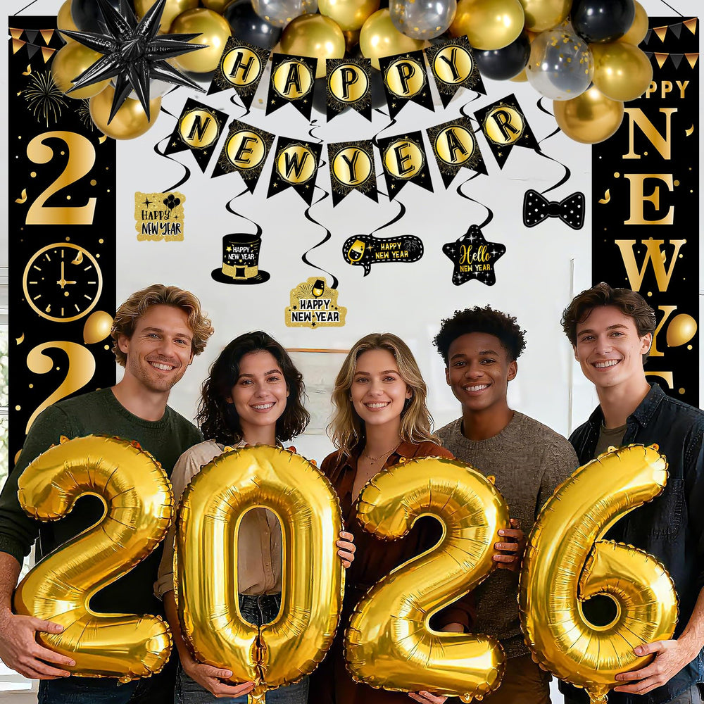Pounira 10-inch gold balloons brighten any NYE setup.