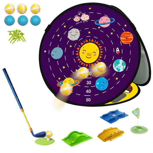 POWCAVA Kids Golf Set club focus showing adjustable grip for growing players