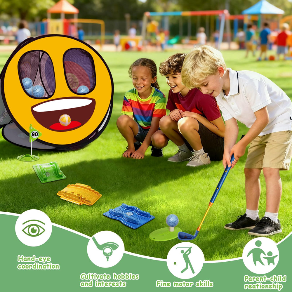 POWCAVA Kids Golf Set replaceable-head focus demonstrates durable head for continued play