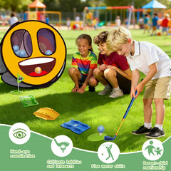 POWCAVA Kids Golf Set replaceable-head focus demonstrates durable head for continued play