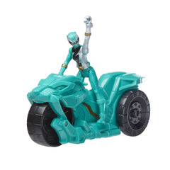 Power Rangers Dino Fury Green Ranger riding Sabertooth on battle rider for dynamic play