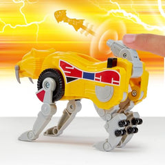 Power Rangers Sabretooth Tiger Dinozord shown with Power Sword and Blade Blaster.