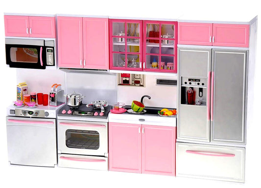 PowerTRC Doll Kitchen Play Set door-open design for organized pretend play.