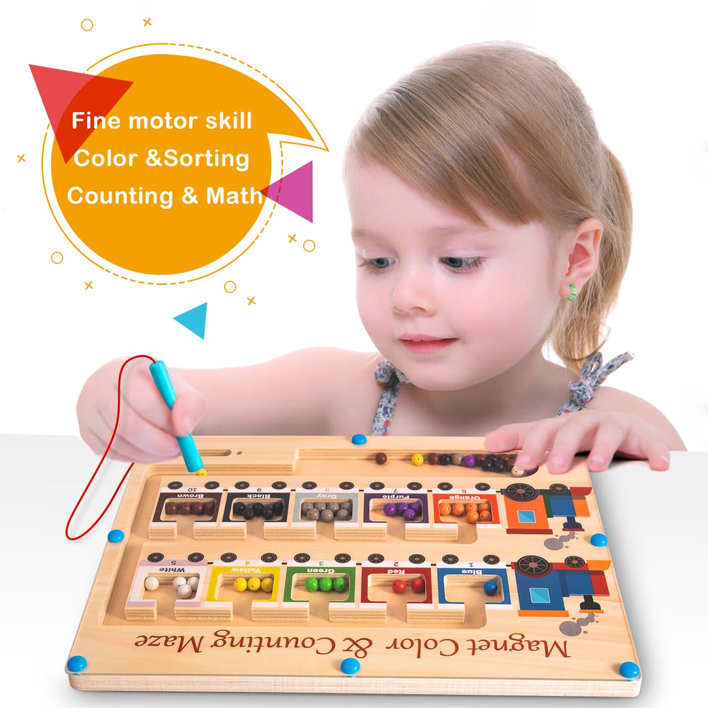 Poycuna Magnetic Pen in Action guiding beads along the path for motor precision.