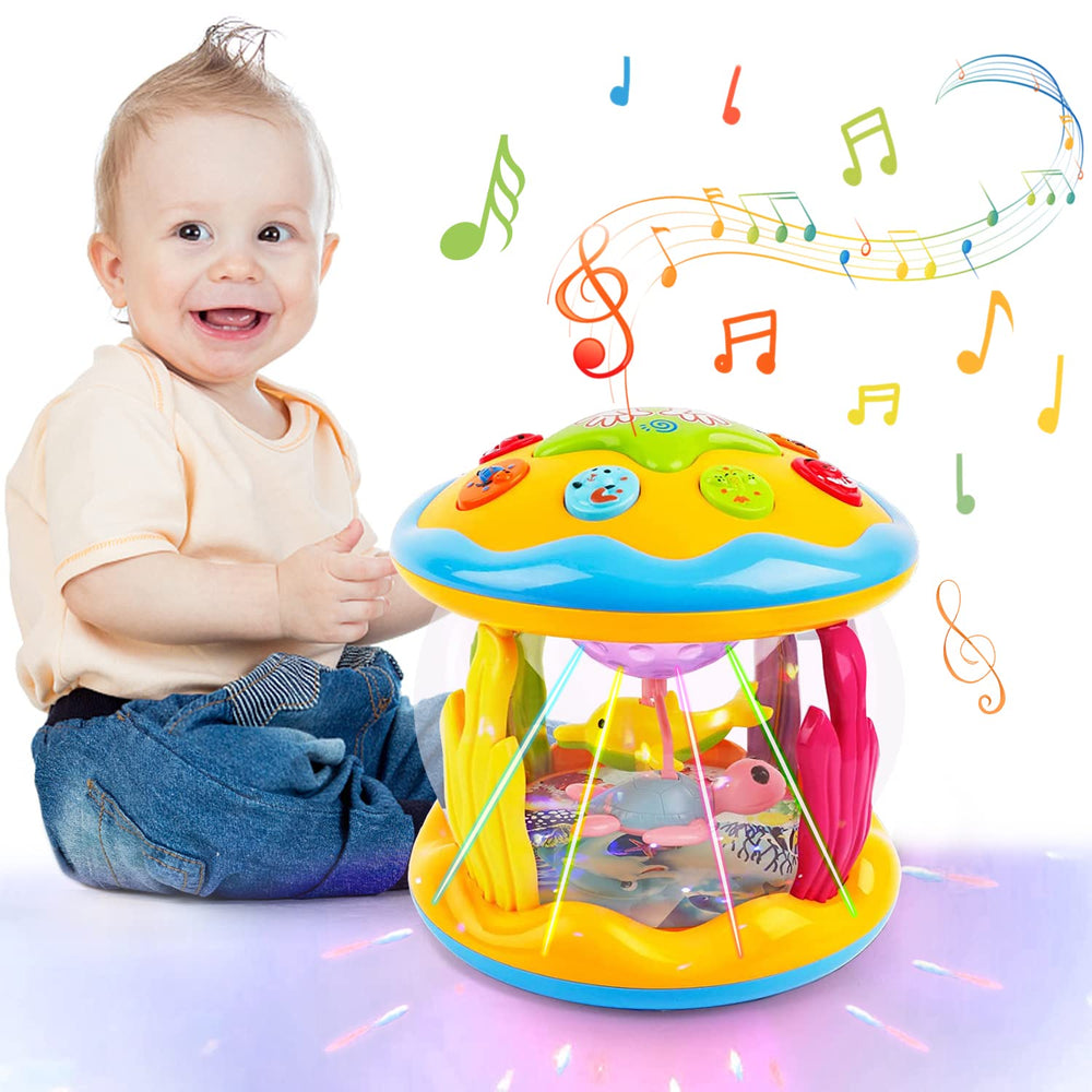 Poycuna Ocean Projector dolphin rotate lights soothe baby at bedtime.