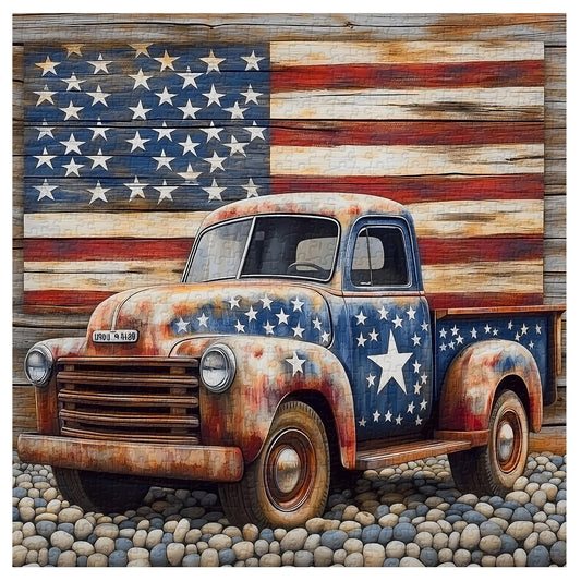 PPuzzling American Truck Puzzle 1000 Pieces features a vintage truck with patriotic tones.