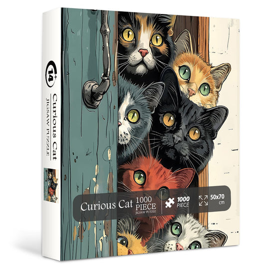 PPuzzling cat puzzle box packaging shows sturdy box for safe shipping and storage.