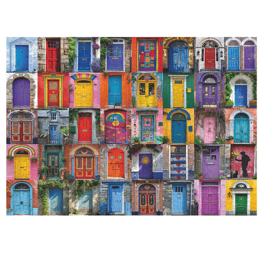 PPuzzling colorful door puzzle box showcases vibrant pieces for an engaging family challenge