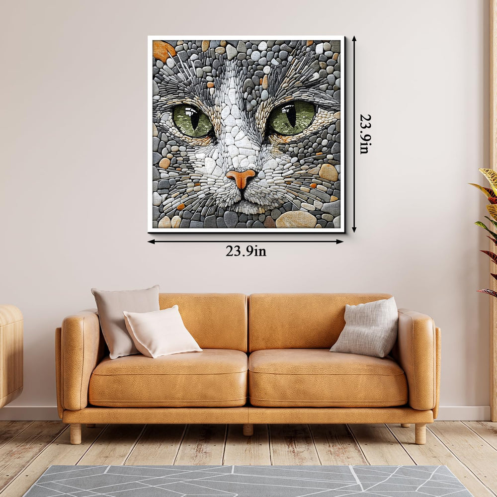 PPuzzling colorful pebble cat art with tactile texture