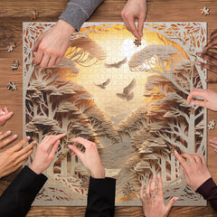 PPuzzling forest sunset 1000-piece puzzle delivers a challenging yet rewarding activity.