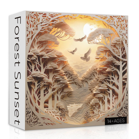 PPuzzling forest sunset puzzle box shows sturdy packaging for safe gifting.