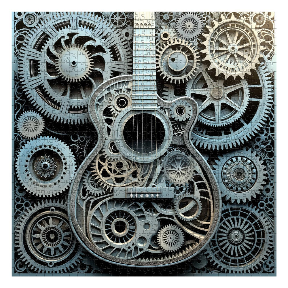 PPuzzling gears guitar puzzle close-up highlighting gear details for challenge