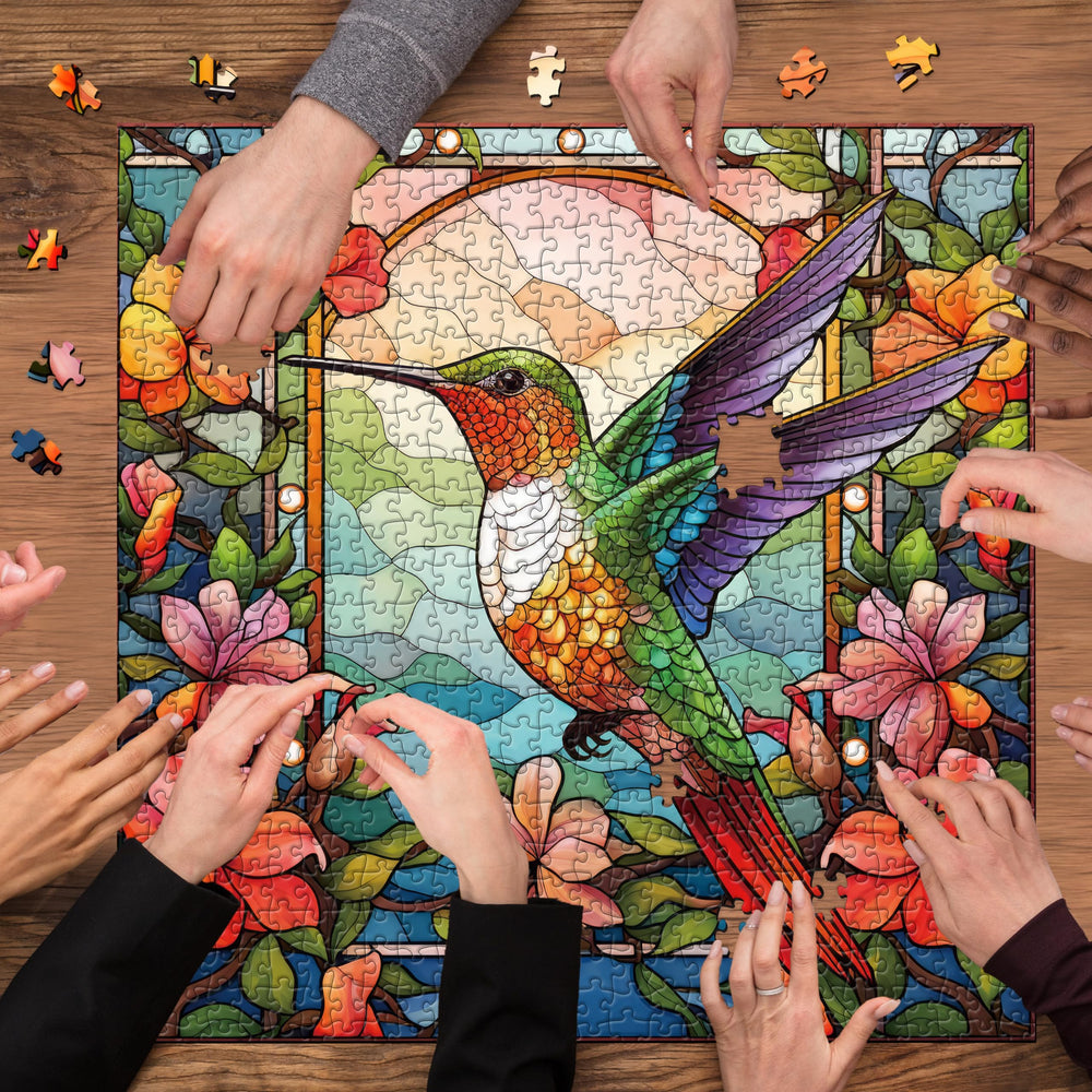 PPuzzling hummingbird three-layer cardboard stock ensures durable puzzle pieces