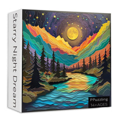 PPuzzling Nature Tree Mountain River Landscape with vibrant colors for immersive viewing