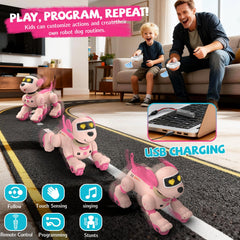PRANITE Robot Dog Toy programmed to create sequences, boosting creative thinking during play.