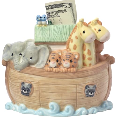 Precious Moments Noah's Ark piggy bank handcrafted and hand-painted for longevity.