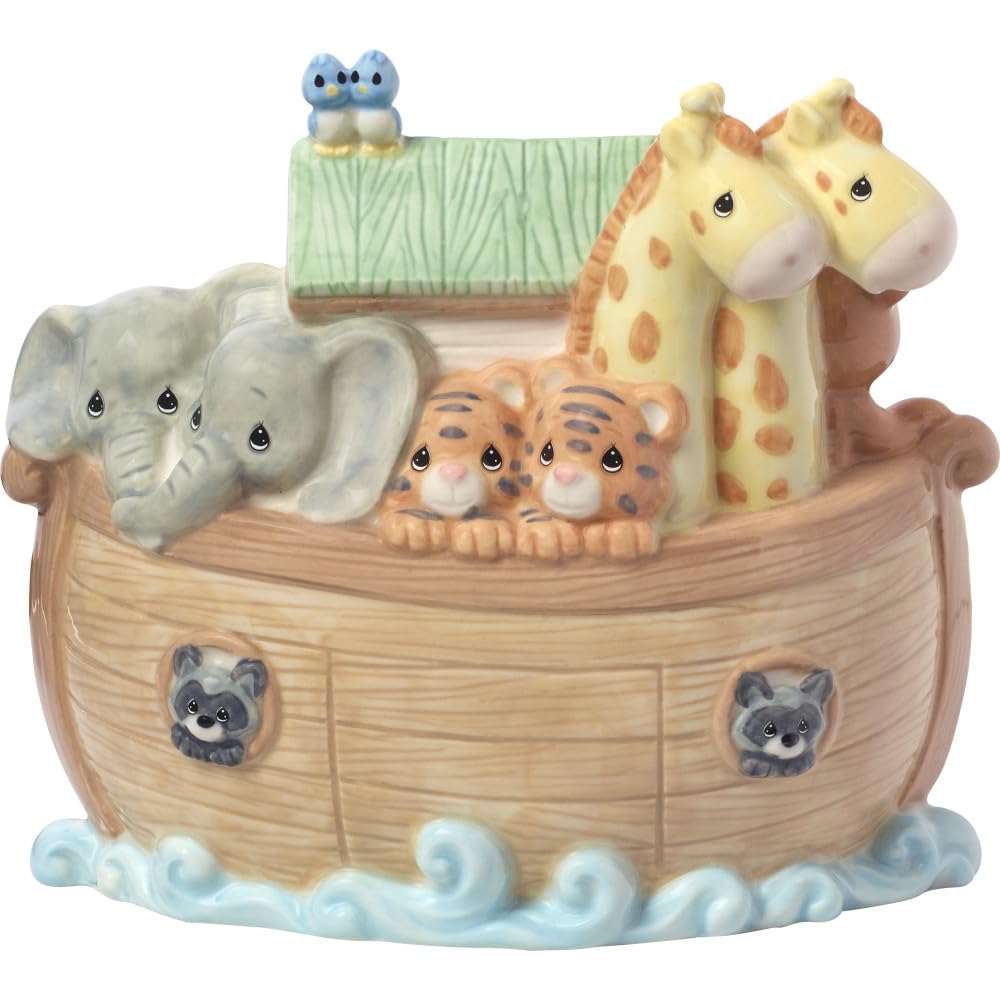 Precious Moments Noah's Ark piggy bank with top slot for easy deposits.