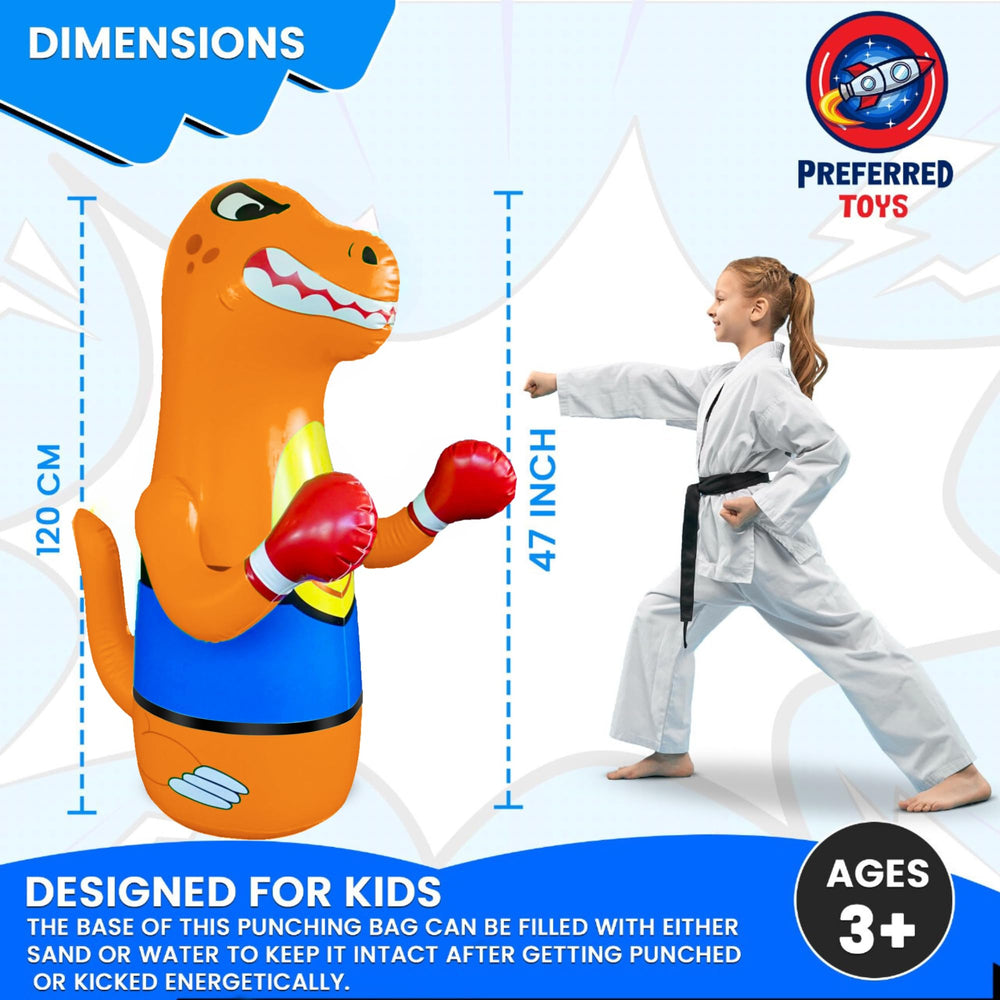 Preferred Toys Dino Punching Bag base filled with water for easy reset and storage