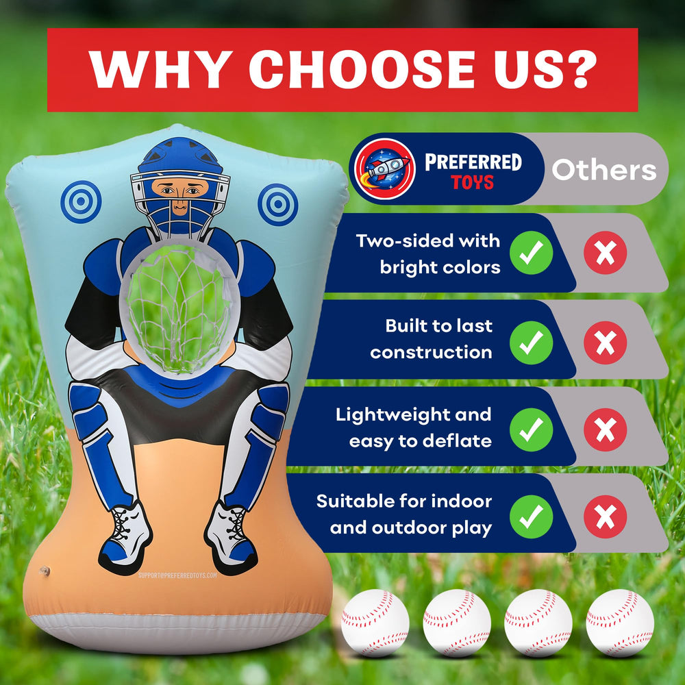 Preferred Toys 3.7 ft tall target provides comfortable pitching practice indoors