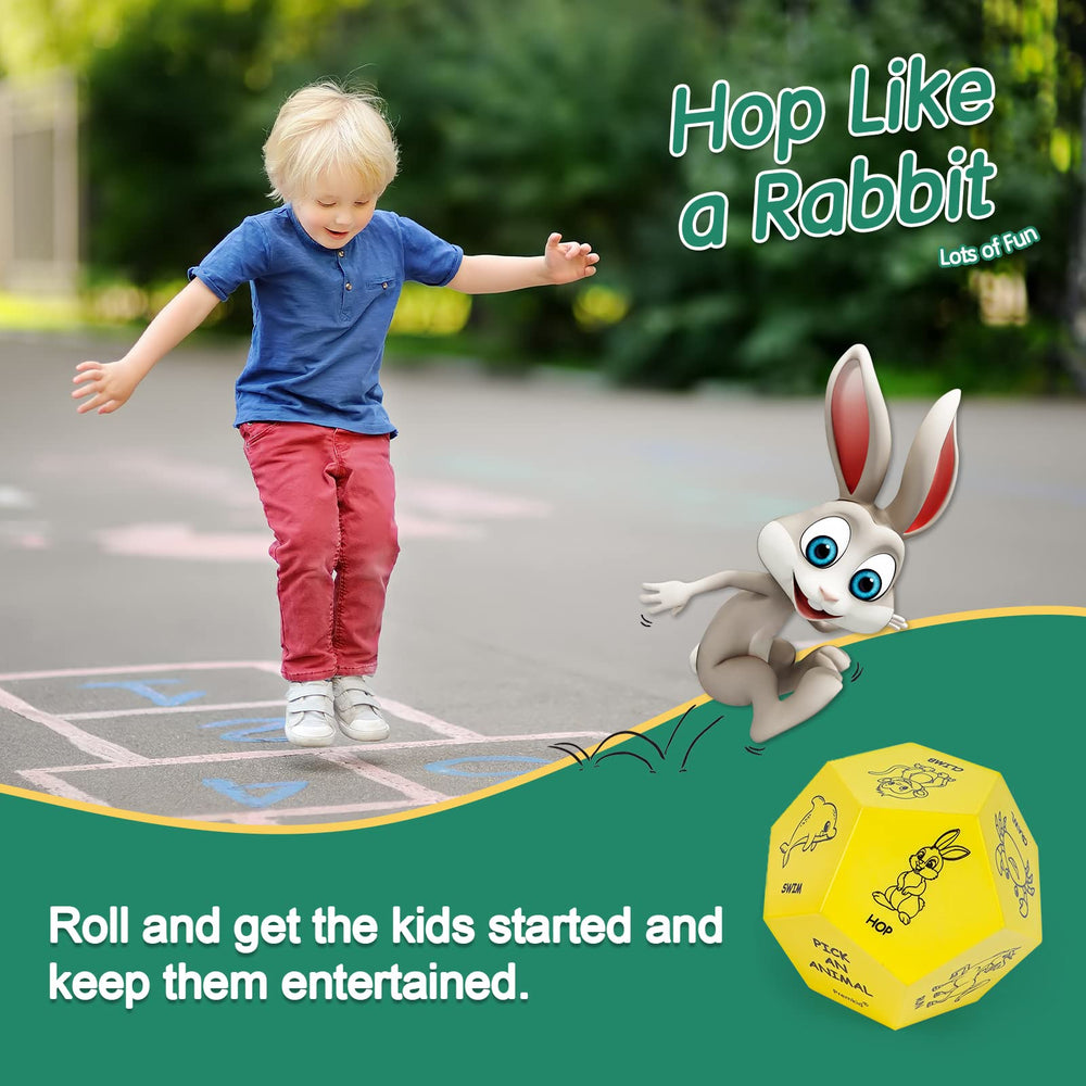 Premkid yellow animal patterns dice encourage imaginative movement during play