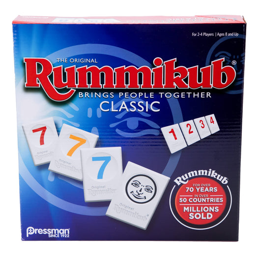 Pressman Rummikub tiles and racks ready for family strategy play