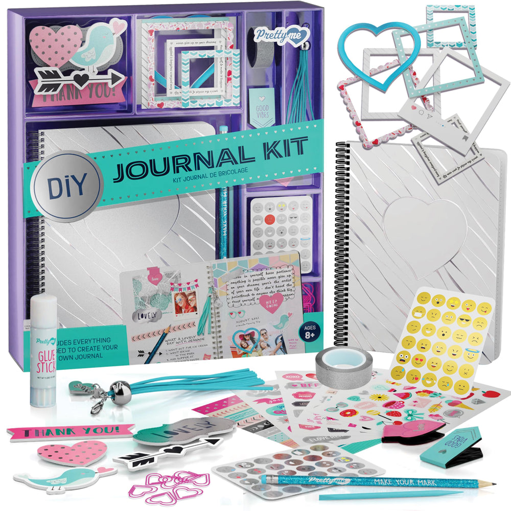 Pretty Me DIY Journal Kit complete layout showing all items