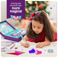 Pretty Me unicorn stationery stamps and inkpad let kids decorate with color.