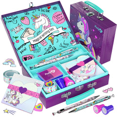 Pretty Me unicorn stationery storage case keeps supplies neat and portable.